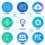 The icon for the digital industry exemplified by companies like IFS Poka Siemens Ignition Rockwell Honeywell IBM Aveva PTC and KUKA embodies a seamless integration of technology and innovation This icon typically features elements that represent auto-1